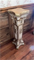 Heavy Vtg. Concrete / Plaster Pedestal With Gold