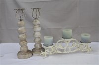 Pair of wood piller candle holders 16" & painted