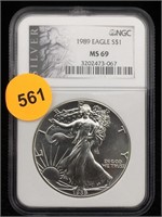 MS69 NGC 1989 Silver American Eagle
