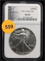 MS69 NGC 1991 Silver American Eagle