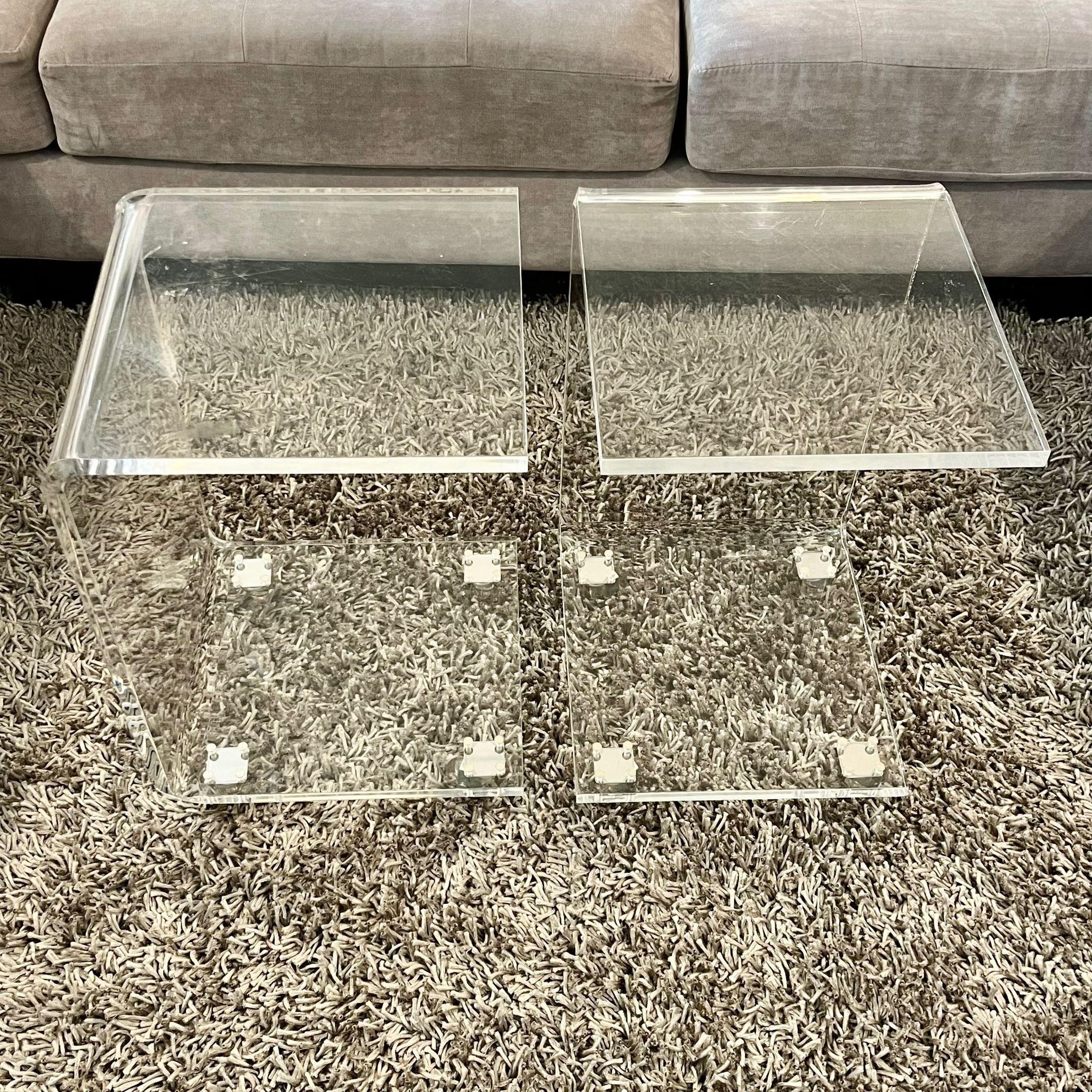 Pair of Rolling Acrylic Accent Tables