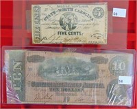 Confederate Notes: $10 2/17/1864 and 5¢ Note