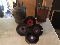 Antique Kerosene Cans, 45 Records, Etc.