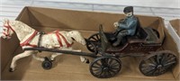 PAINTED CAST IRON CHIEF HORSE AND BUGGY