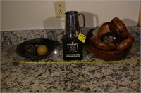 477: Pewter cup, wooden bowl set, decor