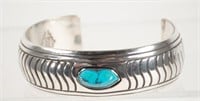Signed Mike Navajo Turquoise & Sterling Cuff