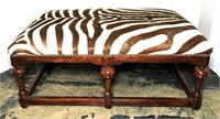 Zebra Print Oversized Ottoman with Wood Base