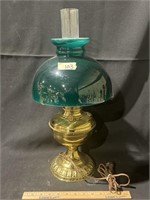 Brass lamp with emeralite shade