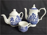 Vintage Royal Wessex Blue Willow 3 Piece Tea Set