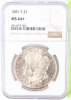 Coin 1881-S Morgan Silver Dollar NGC  MS64+