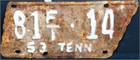 1953 state shape TN license plate, see photo