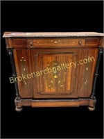 Marble Top Neo Classical Walnut Console Cabinet