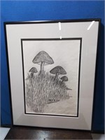 Nicely framed and matted charcoal sketch of