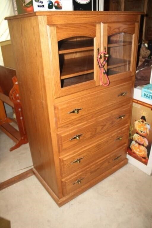 Cabinet with Glass Doors and Shelves & 4 Drawers