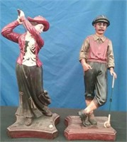Pair Golfers, Male & Female, Approx. 27" Tall