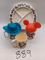 Vintage Mickey Mouse Plate and Cups