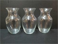 Three Clear Glass Floral Vases.