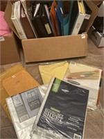 Home office supplies. 11 binders, clipboard,