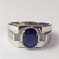 $330 Silver Rhodium Plated Sapphire(3ct) Men'S Rin