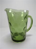 8" GREEN POLKA DOT GLASS PITCHER