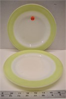 Pyrex 10" plates - 2 lime - matte paint with wear