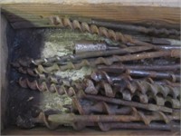 Antique Wood Auger Brace Bits In Wood Box