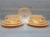 (2) Fire King Peach Luster Luncheon Sets + Saucer