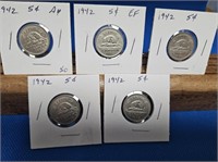 5 - 1942 CANADA 5 CENT COINS