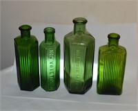 4 vtg Green Bottles ~ buying x the money