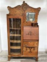 Antique carved wood secretary desk bookcase with