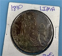 Crown coin from Peru, 1890 in excellent condition,