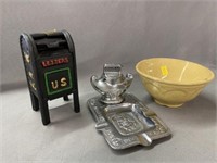 Still Bank, Yellow Ware Bowl, Table Lighter