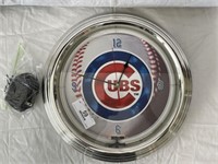 Round Chicago Cubs Lighted Clock
