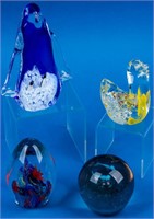 Vintage Marine & Avian Life Glass Paperweights