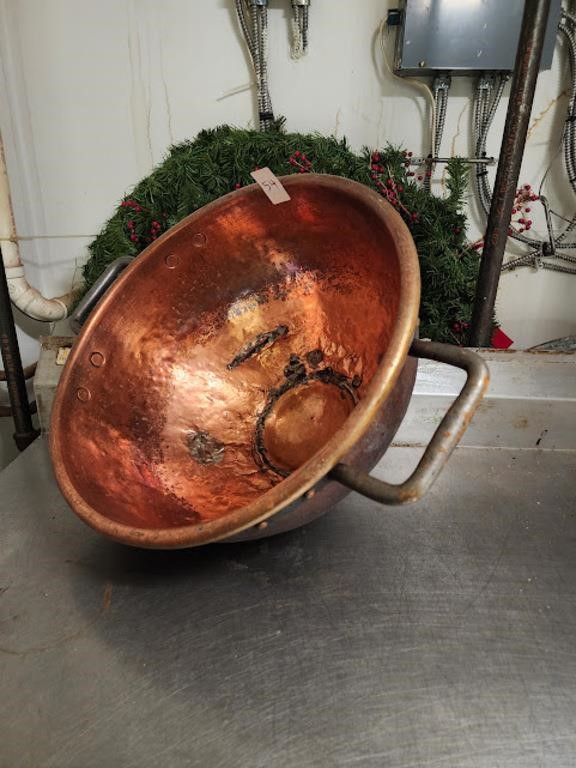 LARGE COPPER BOWL WITH HANDLES 20" X 12" TALL