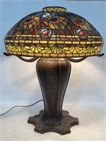 Tiffany Peacock style stained glass lamp w/ base