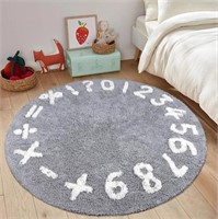 5Ft Math Learning Circle Area Rug, Grey