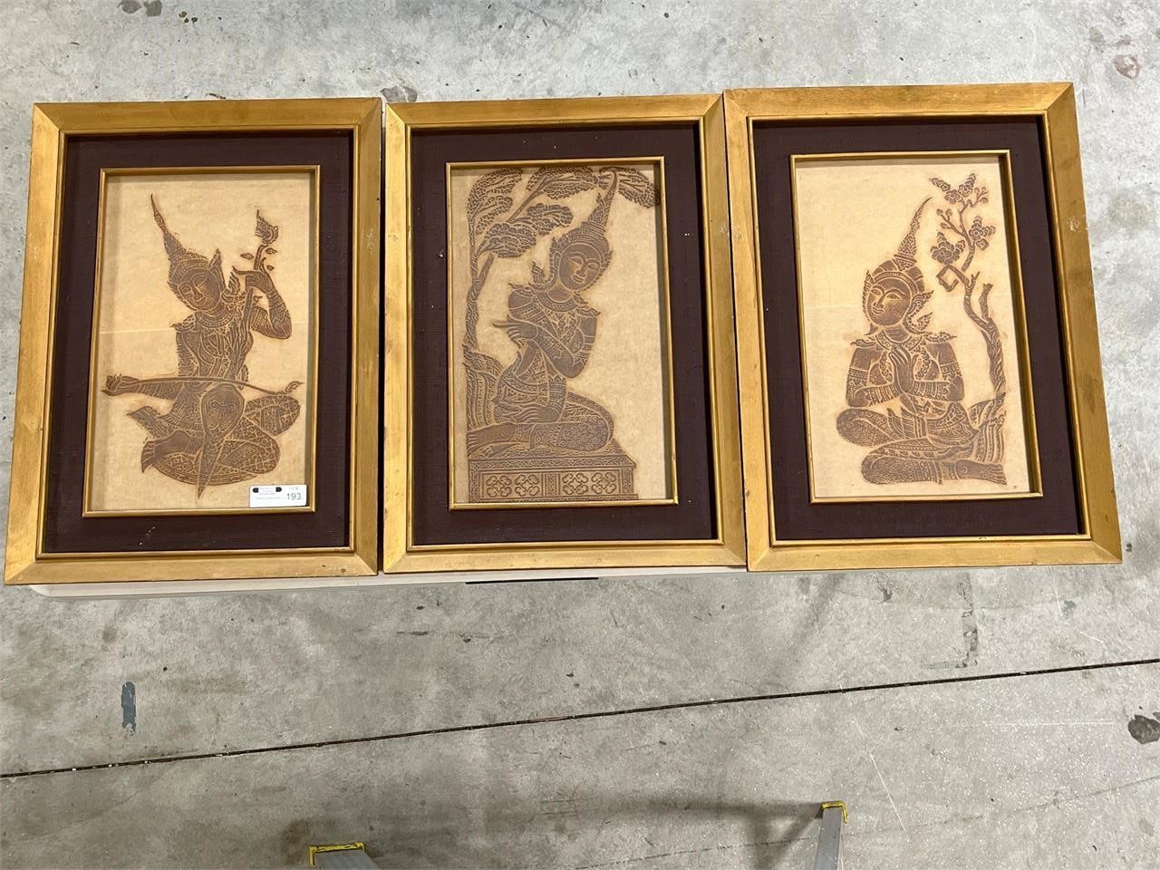 3 Framed Tibetan Themed Rubbing Prints