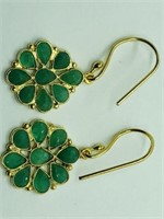 Gold Plates Sterling Silver Emerald Earrings