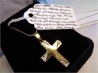 14KT Y/GOLD 4 DIAMOND CROSS PENDANT NECKLACE