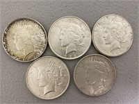 5 pcs 1922P, 22D, 22-S, 23P, 23-S peace dollar