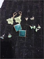 (6) pairs of green earrings