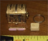 Miniature 935 Silver Treasure Chest w/ 14k Gold