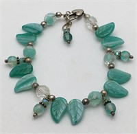 Green Colored Glass Bracelet W Sterling Clasp