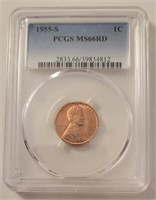 1955-S Lincoln Wheat Cent, Graded PCGS MS66RD