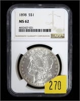 1898 Morgan dollar, NGC slab certified MS-62