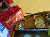 Cigar boxes, tins, Coke crate