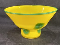 VTG Yellow Hand Blown Art Glass Footed Bowl