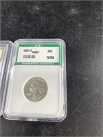 3 Graded silver Washington quarters: 1963 D x2, bo
