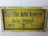 MALCOLM AUTO AGENCY TIN SIGN